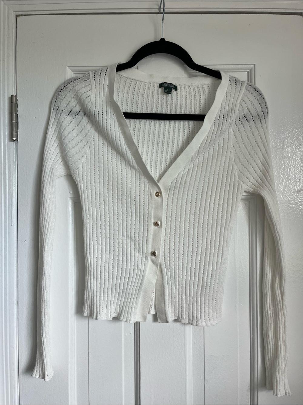 wild fable White Ribbed V‑Neck Button Front Cardigan
